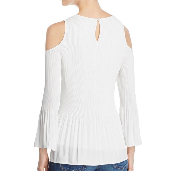 White Pleated Cold Shoulder Top - Picture 2 of 5